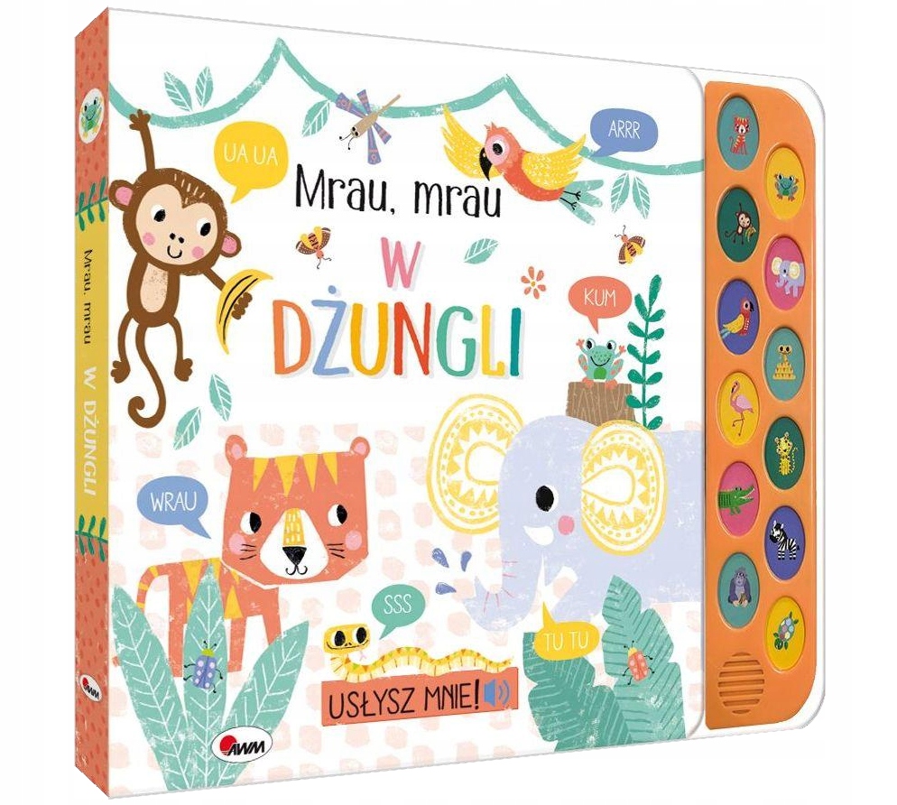 W DŻUNGLI Mrau Książeczka DŹWIĘKOWA kartonowa grająca 12 ODGŁOSÓW ZWIERZĄT
