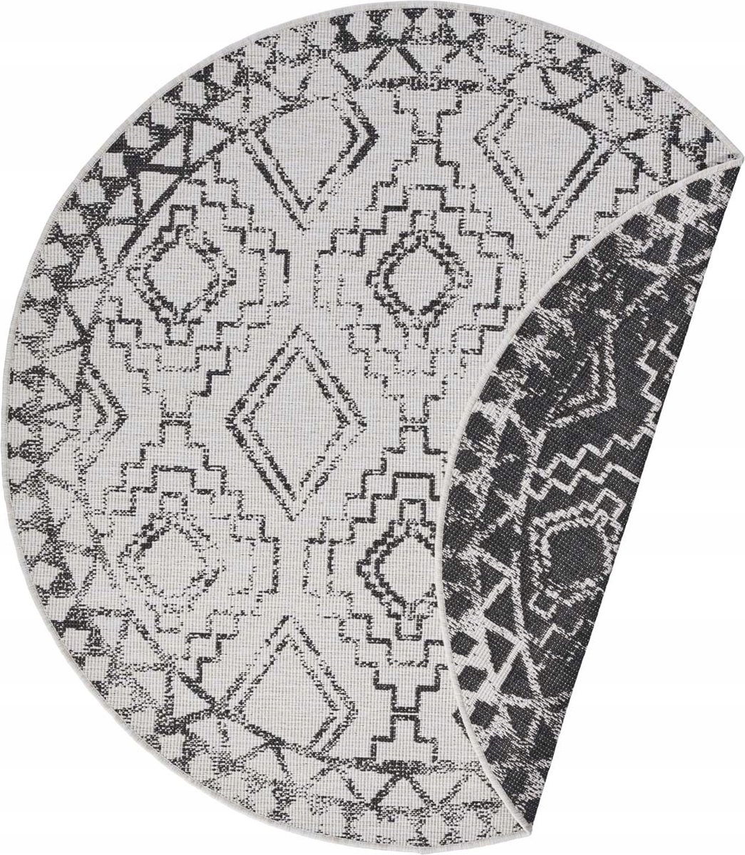 Koberec černý kulatý, plochý, provázkový, 160 cm