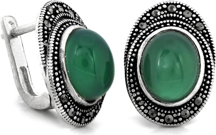 Stříbrné náušnice 925, originální, jedinečné oválné s zeleným kamenem