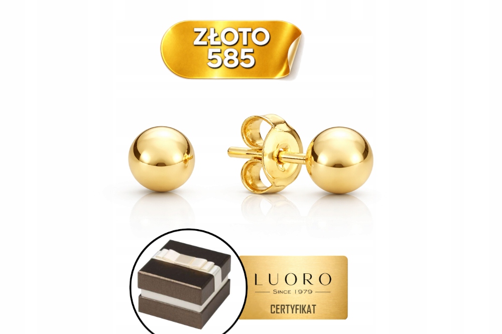 Náušnice Zlaté 585 14K Kuličky 4 MM Tyčinka Elegantní Dárek