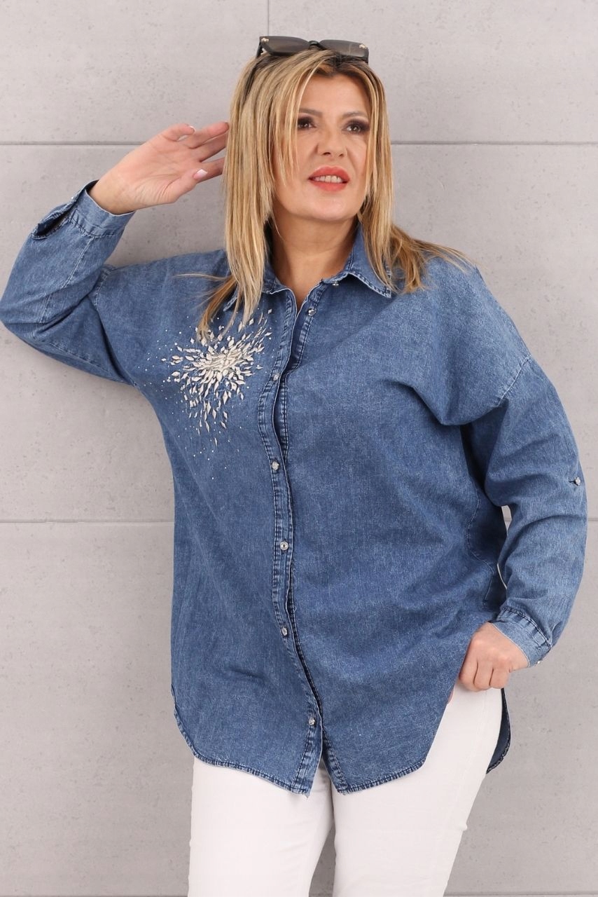 KOSZULA JEANSOWA DAMSKA DUŻE ROZMIARY ELEGANCKA DŁUGA OVERSIZE STYLOWA Kod producenta koszule my still life 38 40 42 44 46 48 50 52