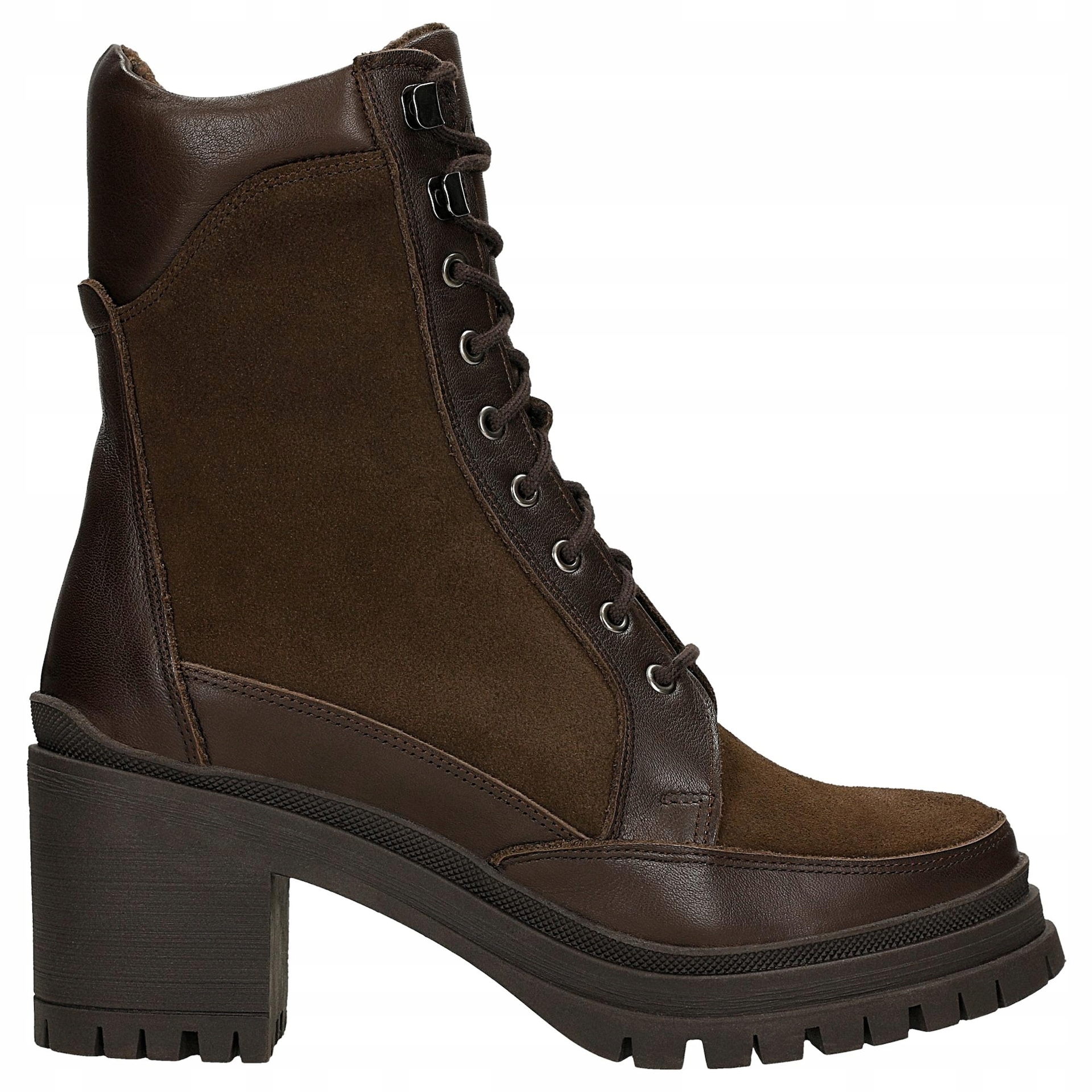 Hnědé zateplené dámské boty na podpatku, velikost vel.