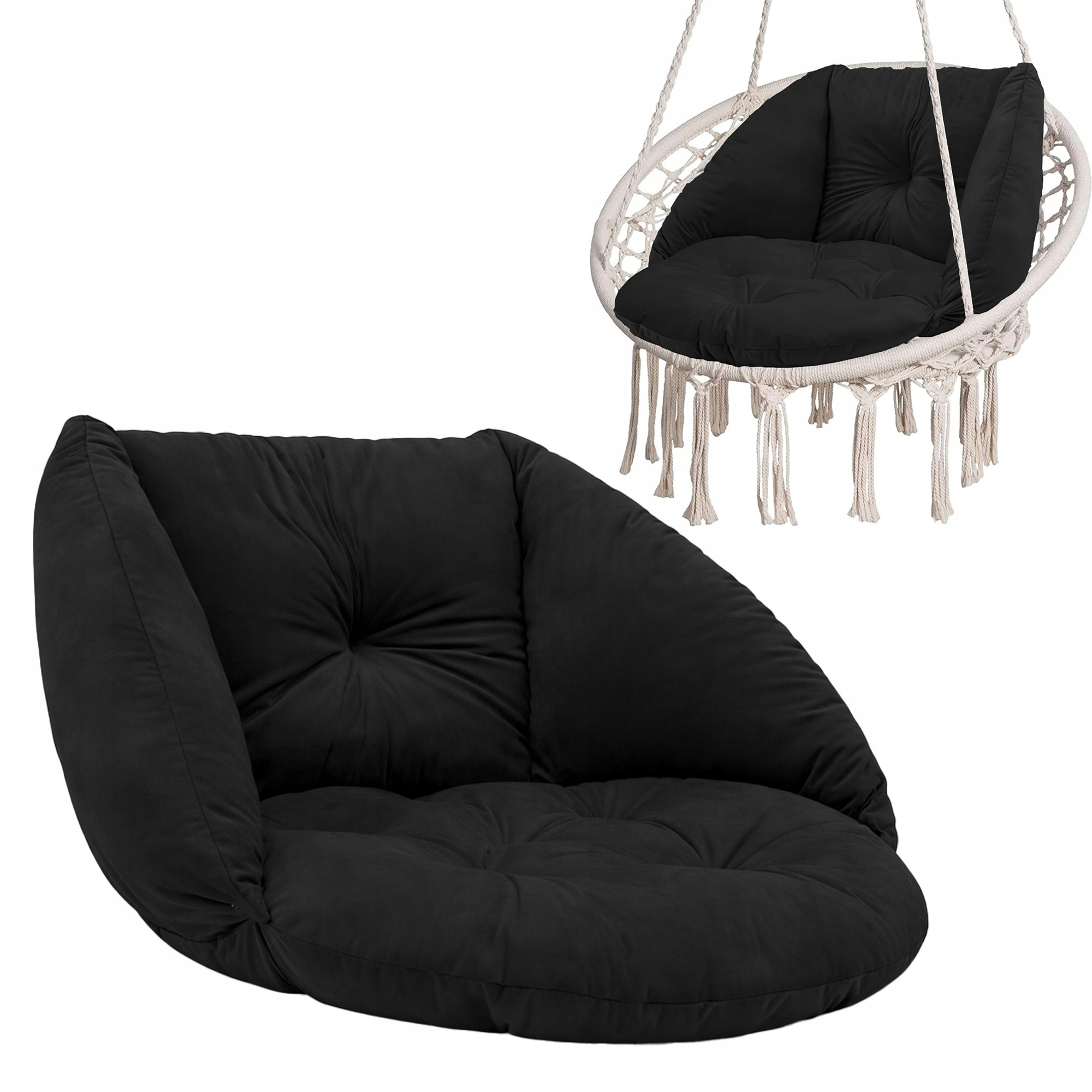 Polštář na zahradní houpačku Bocianie Hnízdo závěsné křeslo Samet Černý