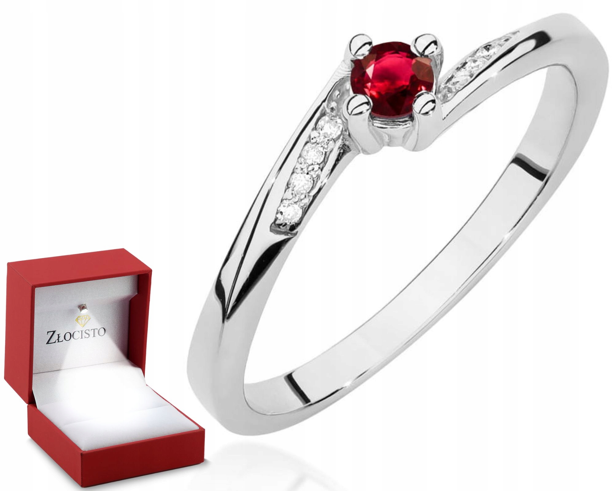 Zlatý Prstýnek Rubín Bílé Zlato Gravírování 585 Dárek