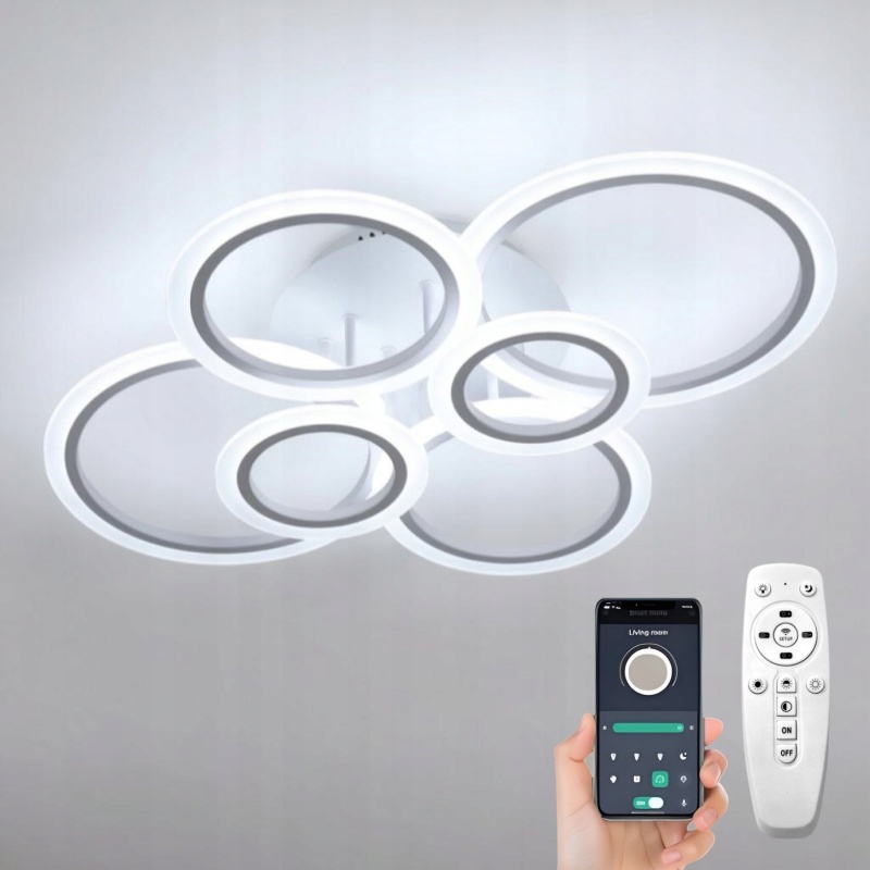 Závesná Stropná Lampa Stropné Svietidlo Led Luster Ring Moderná Biela Diaľkový Ovládač App