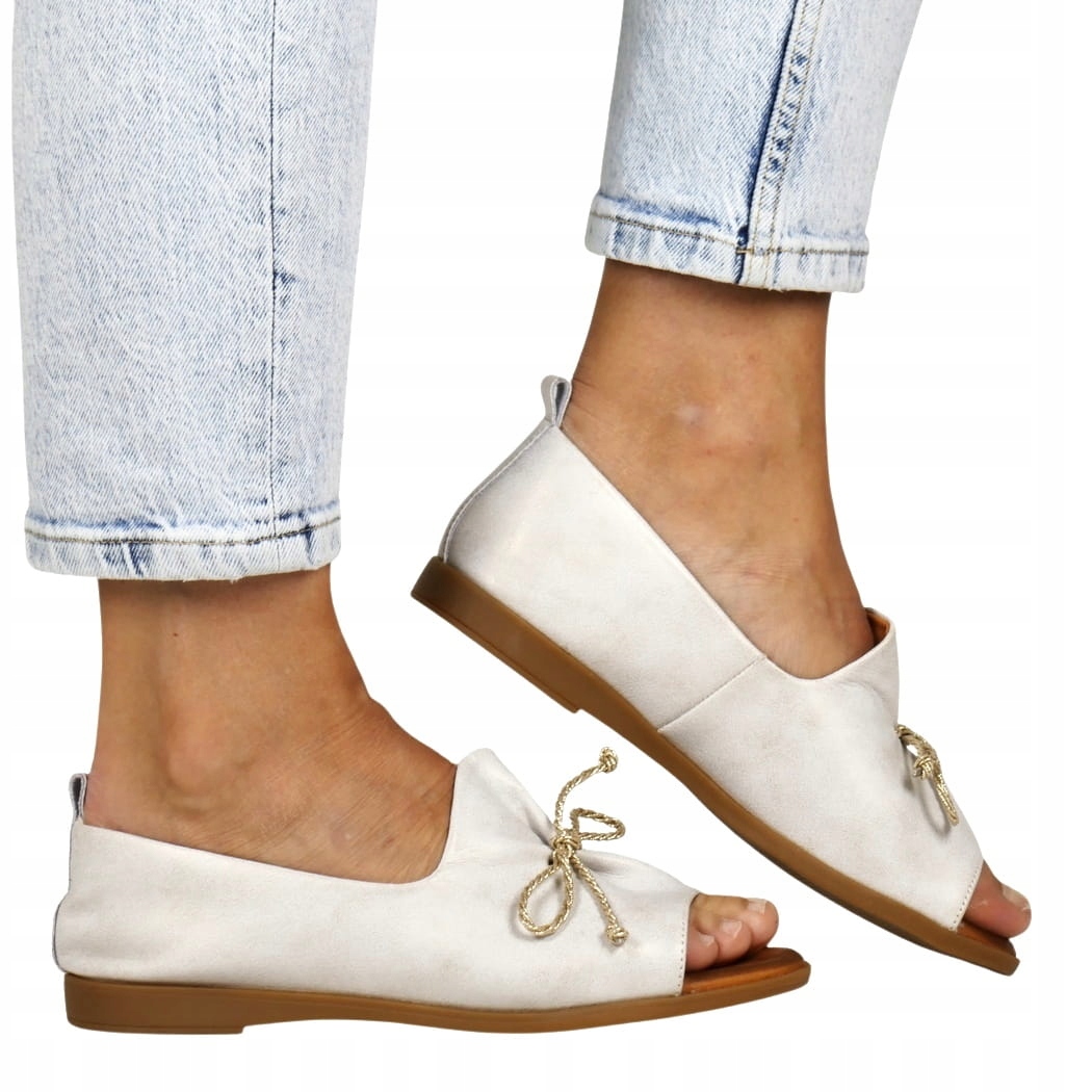 iButy Dámské Kožené Boty S Odhalenými Prsty Zlatá Bílá Kůže Stužka