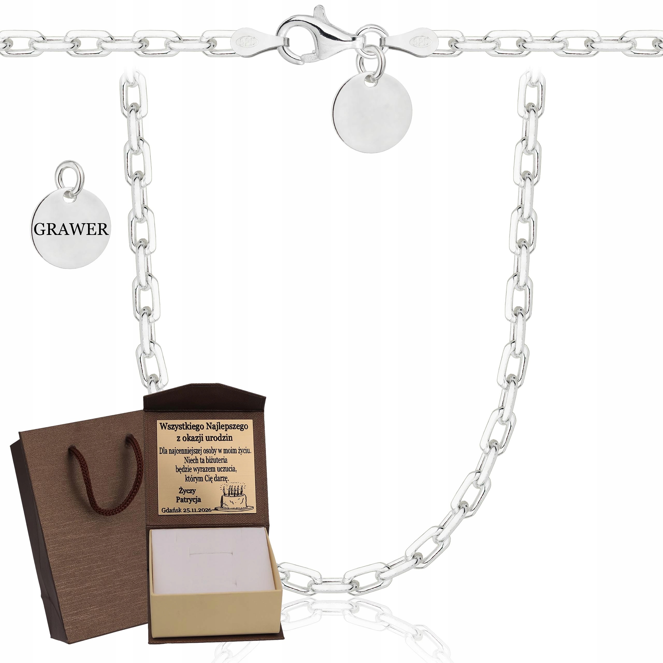 Stříbrný Plný Řetízek Pánský Ankr Ryzost 925 Pevný Gravírování Bonus