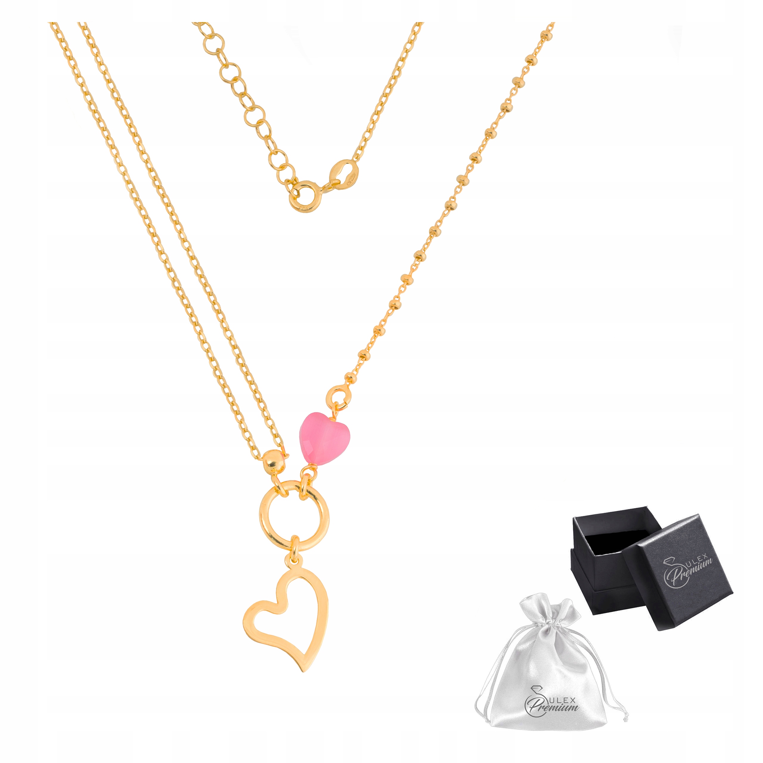 Stříbrný náhrdelník ryzost 925 Zlatá Kolie Celebrita Srdce Pro Ni