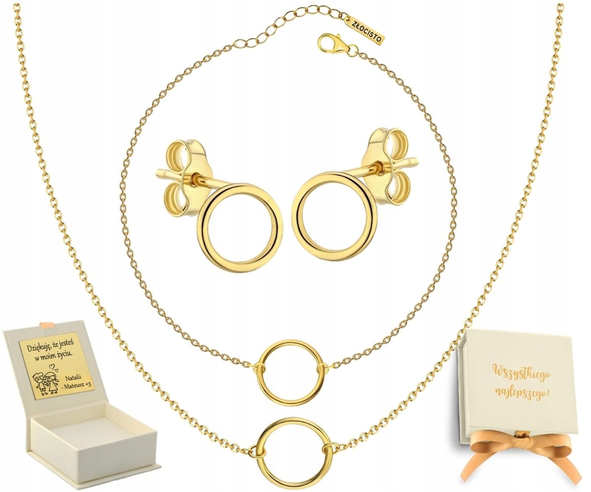 Komplet Ring Kolečko Kolo Náušnice Náhrdelník Náramek Stříbro 925 Kulatý