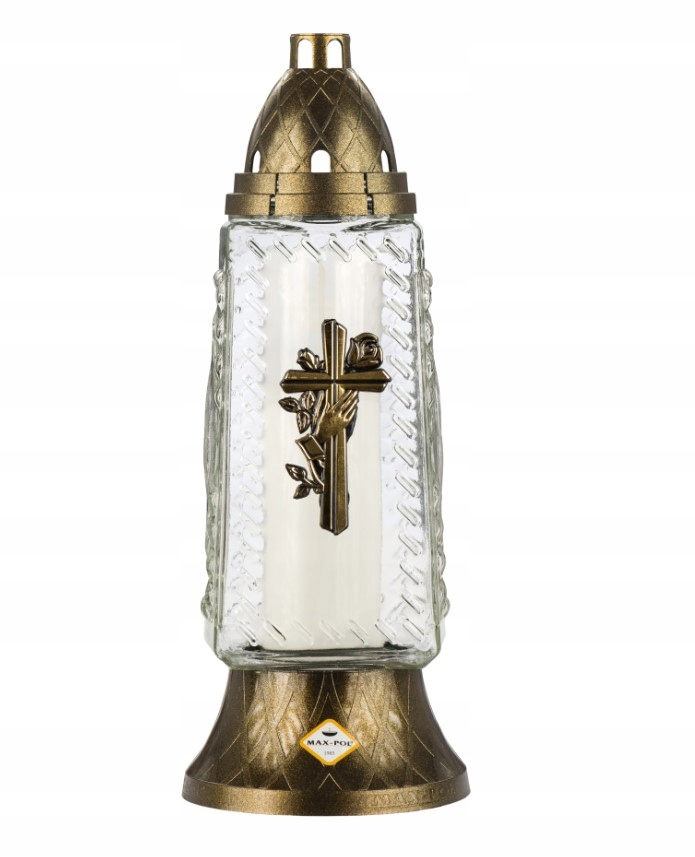 Znicz szklany 33 cm na grób z wkładem wkład