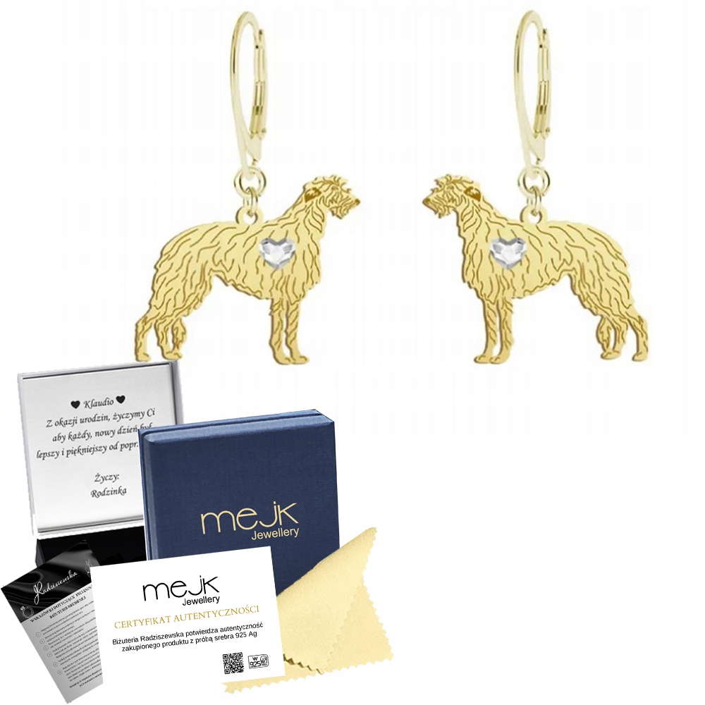 Náušnice Zlaté se skotským chrtem 925 Šperky Bigiel Dárek Gravírování Bonus