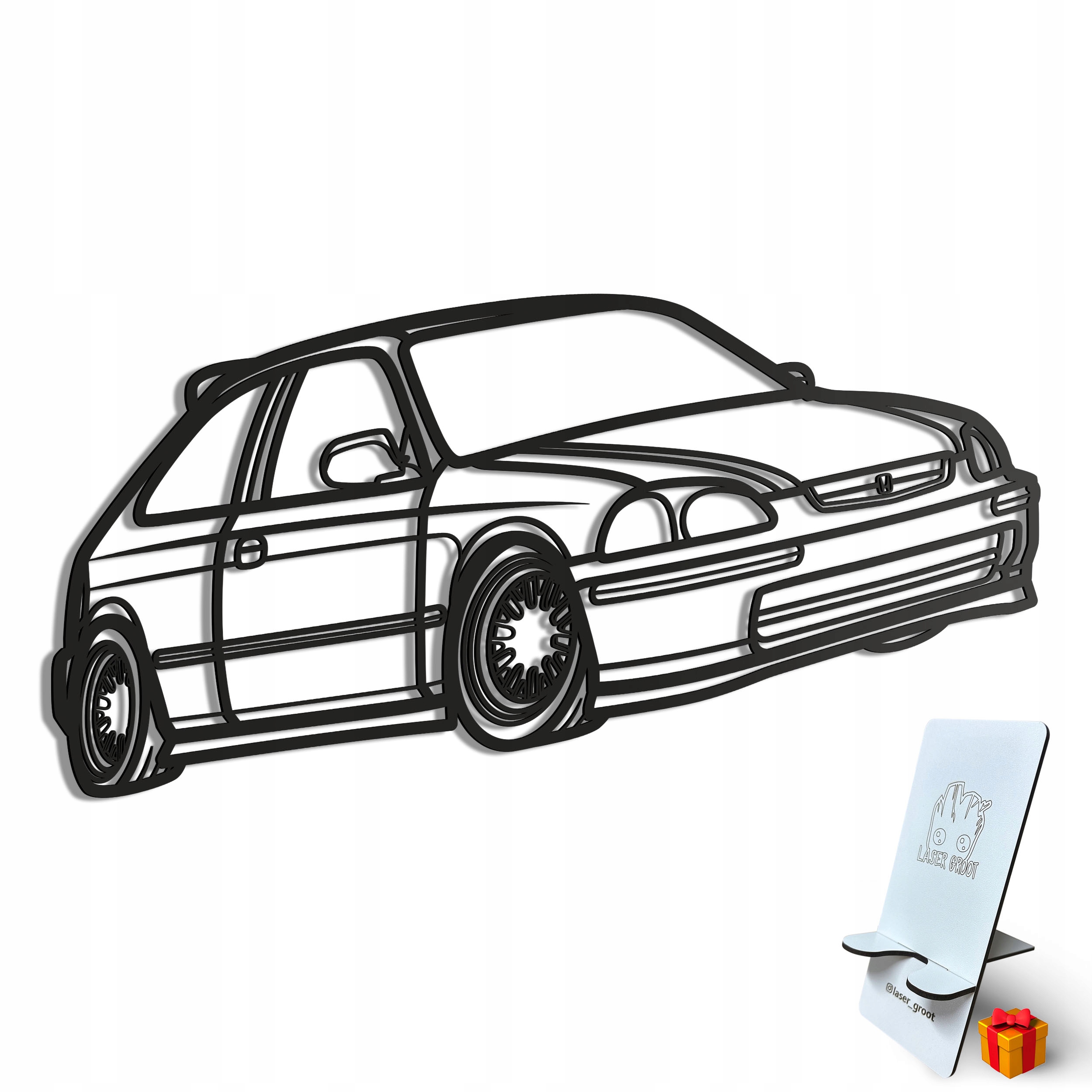 Dřevěný 3D obraz Honda Civic ve stylu Line Nástěnná Dekorace Dárek XL