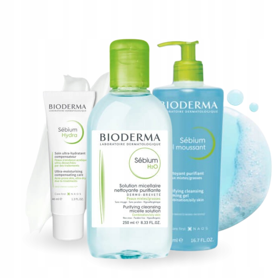 Bioderma Sebium Zestaw do pielęgnacji do skóry tłustej żel, płyn i krem