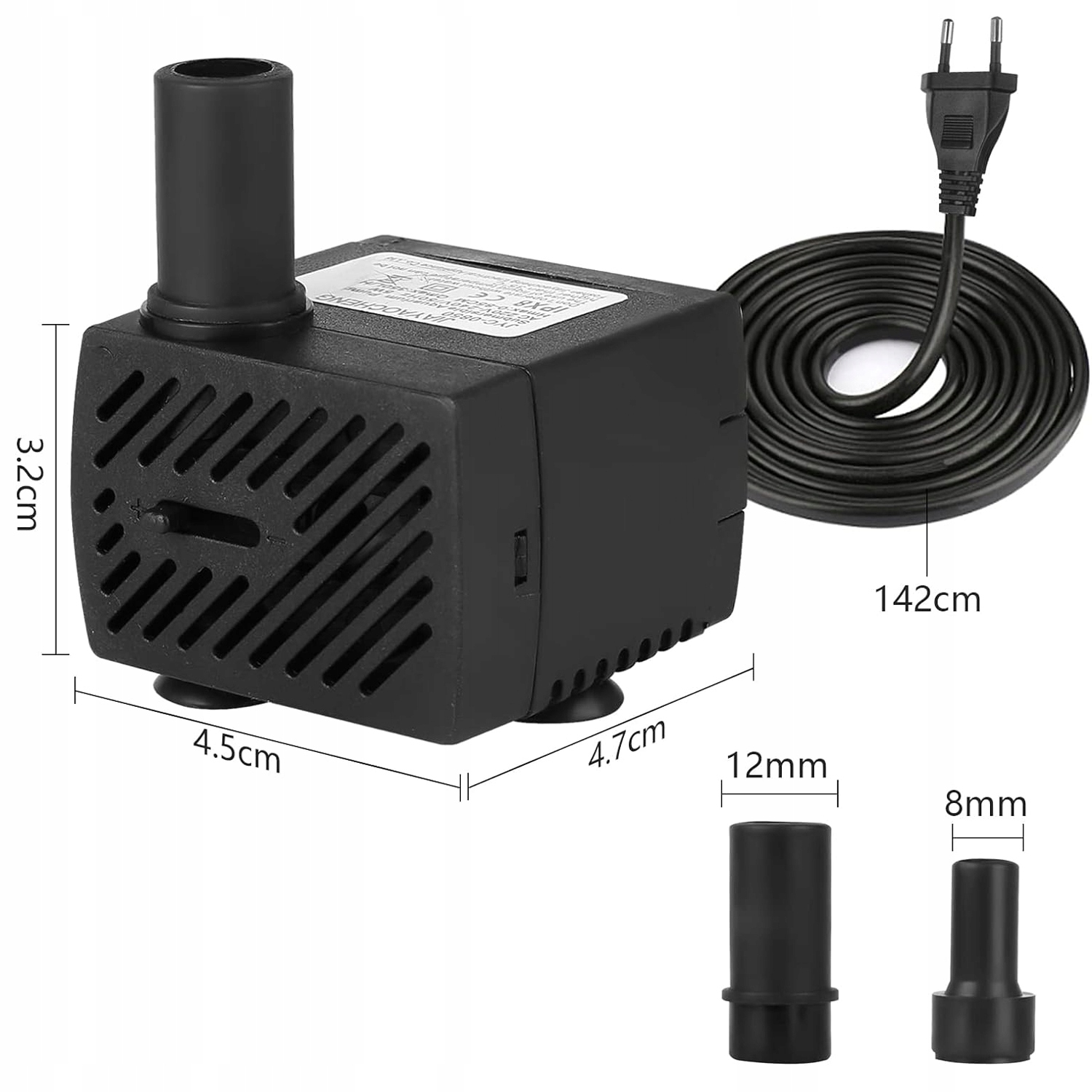 MINI POMPA WODNA 5 W 350 L/H 12 LED DO AKWARIUM STAWU FONTANNY Z 2 DYSZAMI Moc 5 W