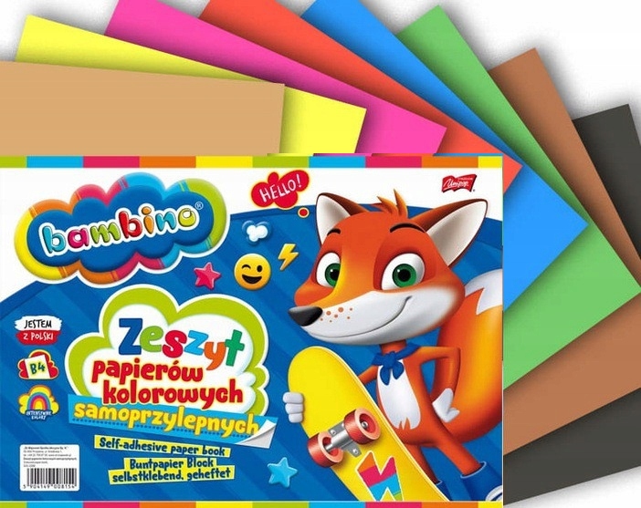 ZESZYT PAPIERÓW KOLOROWYCH SAMOPRZYLEPNYCH BAMBINO B4 8 arkuszy
