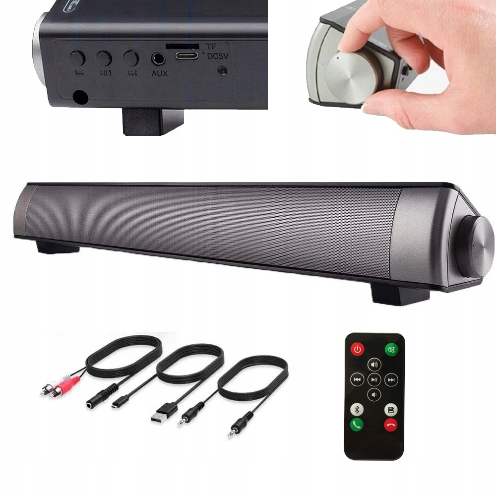 Mocny Soundbar Bluetooth Głośnik 5.0 Usb Telewizor Aux Rca Zestaw 1800mAh