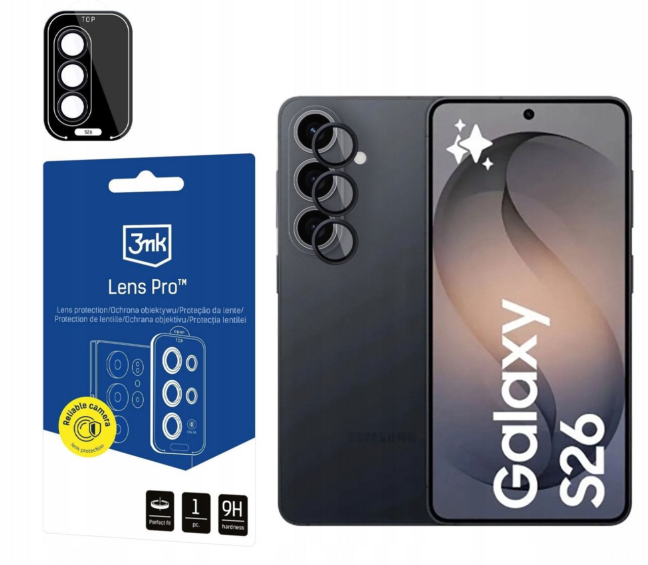 Sklo Lens Pro 3MK na ochranu objektívu pre Samsung Galaxy S26, čierne