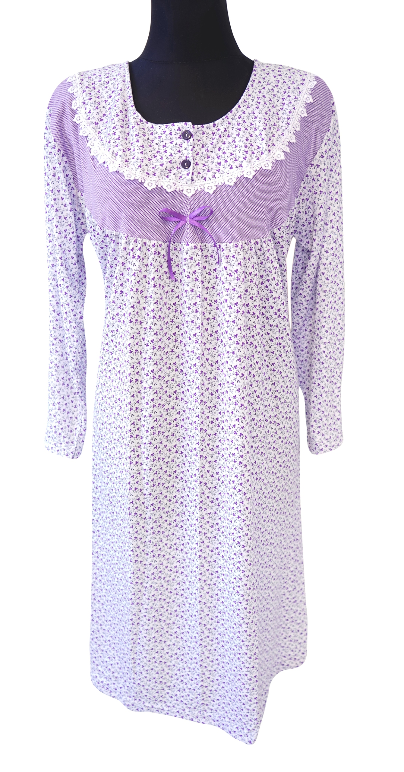 Koszula nocna damska z długim rękawem SENTINA bawełniana z haftem/koronką Marka Inna marka