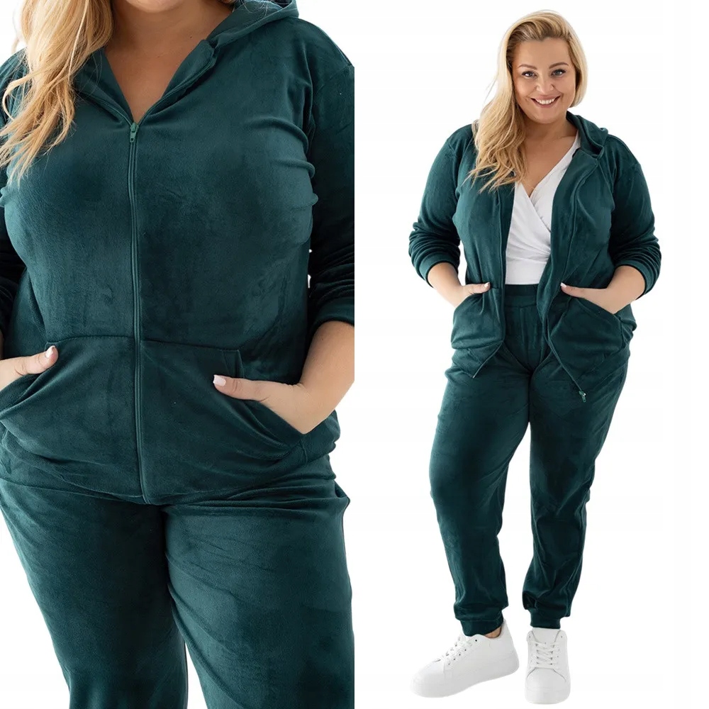 Dámský Teplákovka Velurový komplet s kapucí 4XL /48 Tmavě zelená