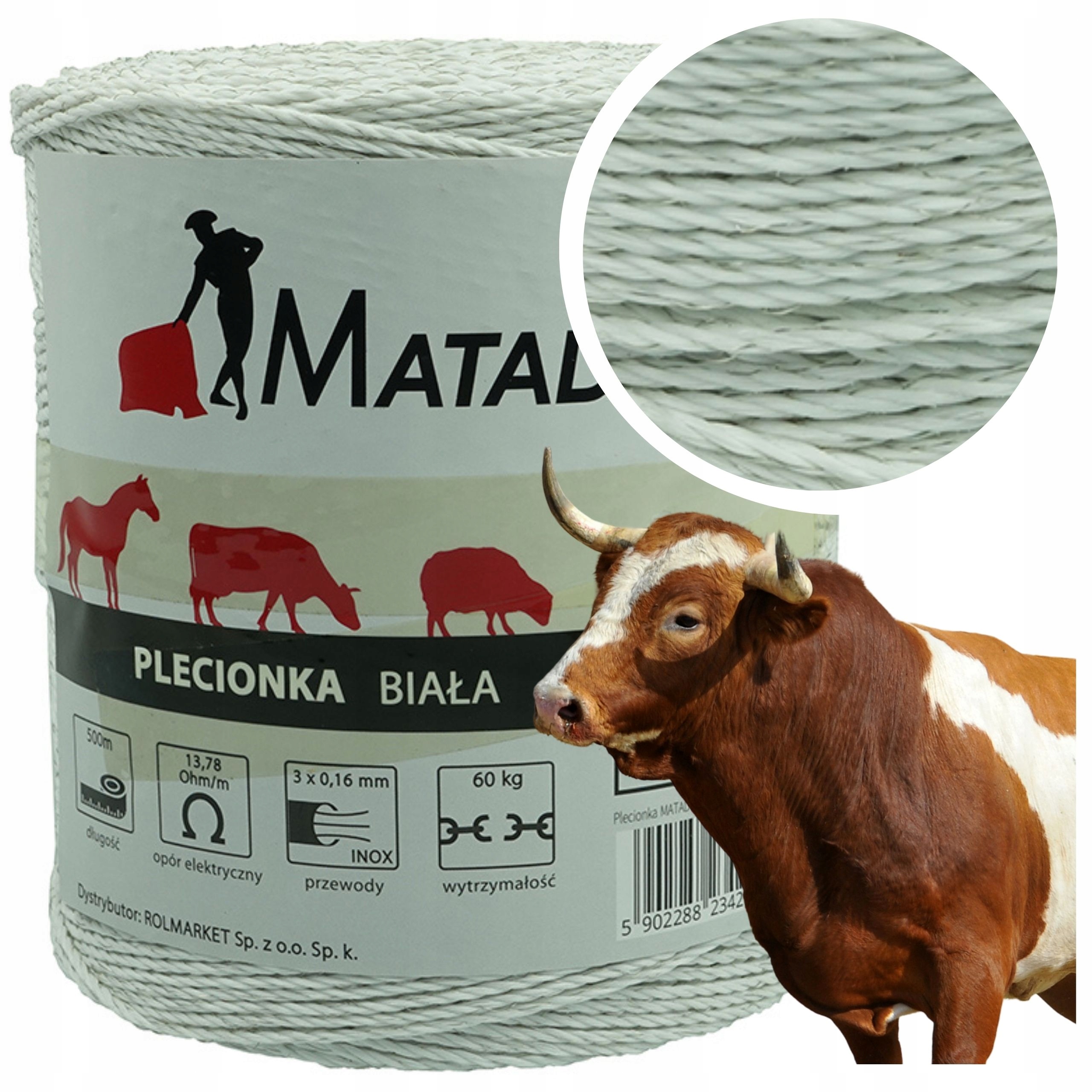 BIAŁA PLECIONKA linka drut splotka PASTUCH 500m MOCNA DO PASTUCHA