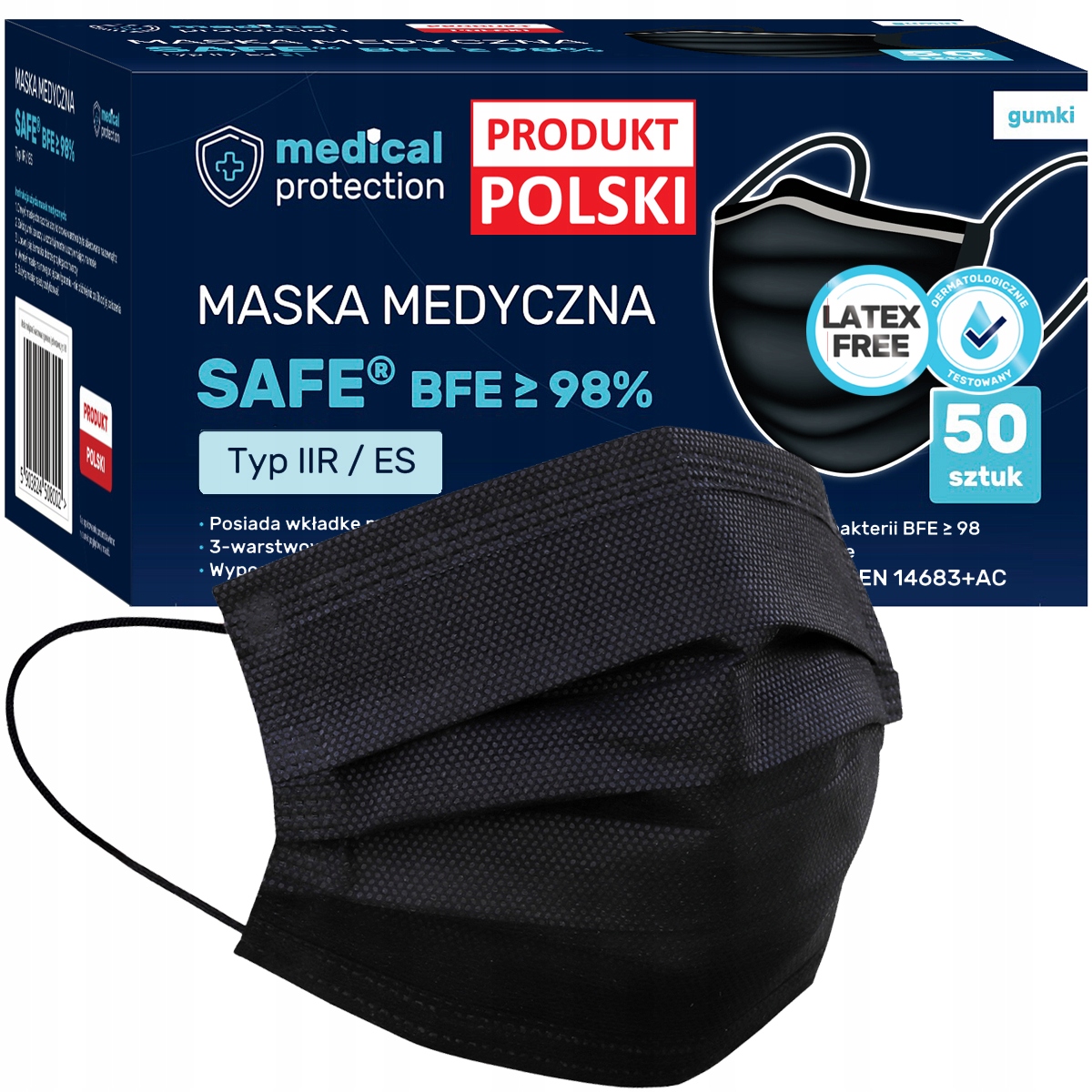 

Polskie Maski Maseczki Medyczne Atest 99.7% Czarne