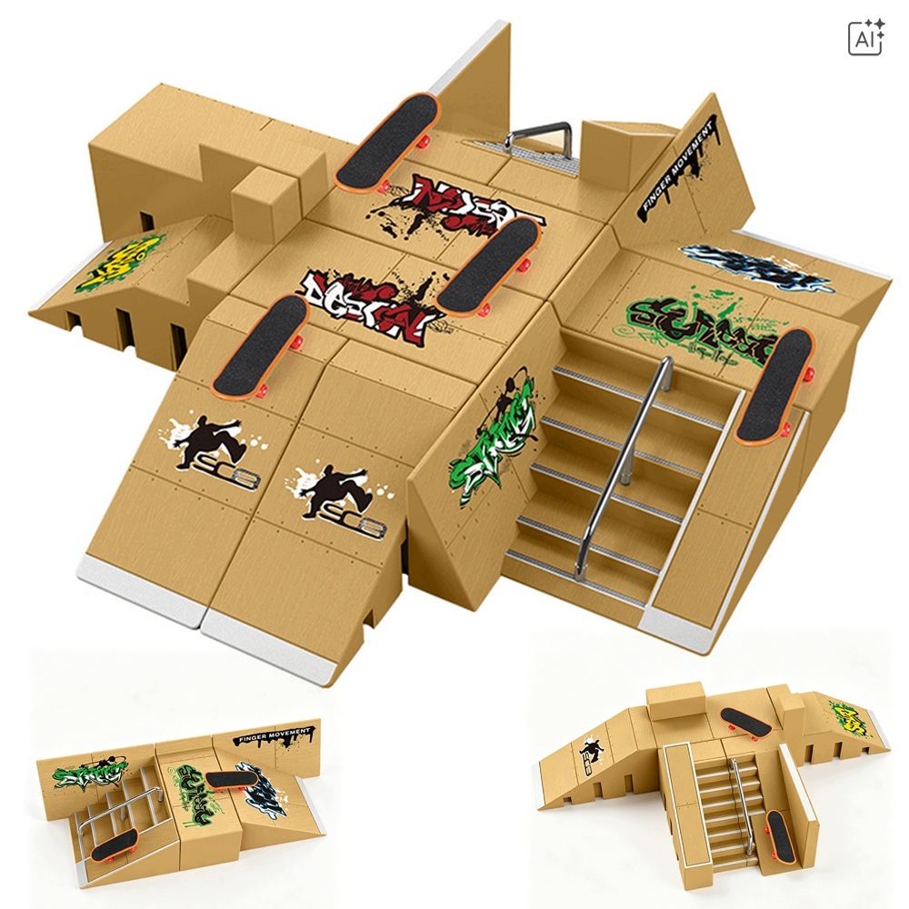 Zestaw Fingerboard Rampa Zabawka Dla Dzieci Skatepark 4 Deskorolki
