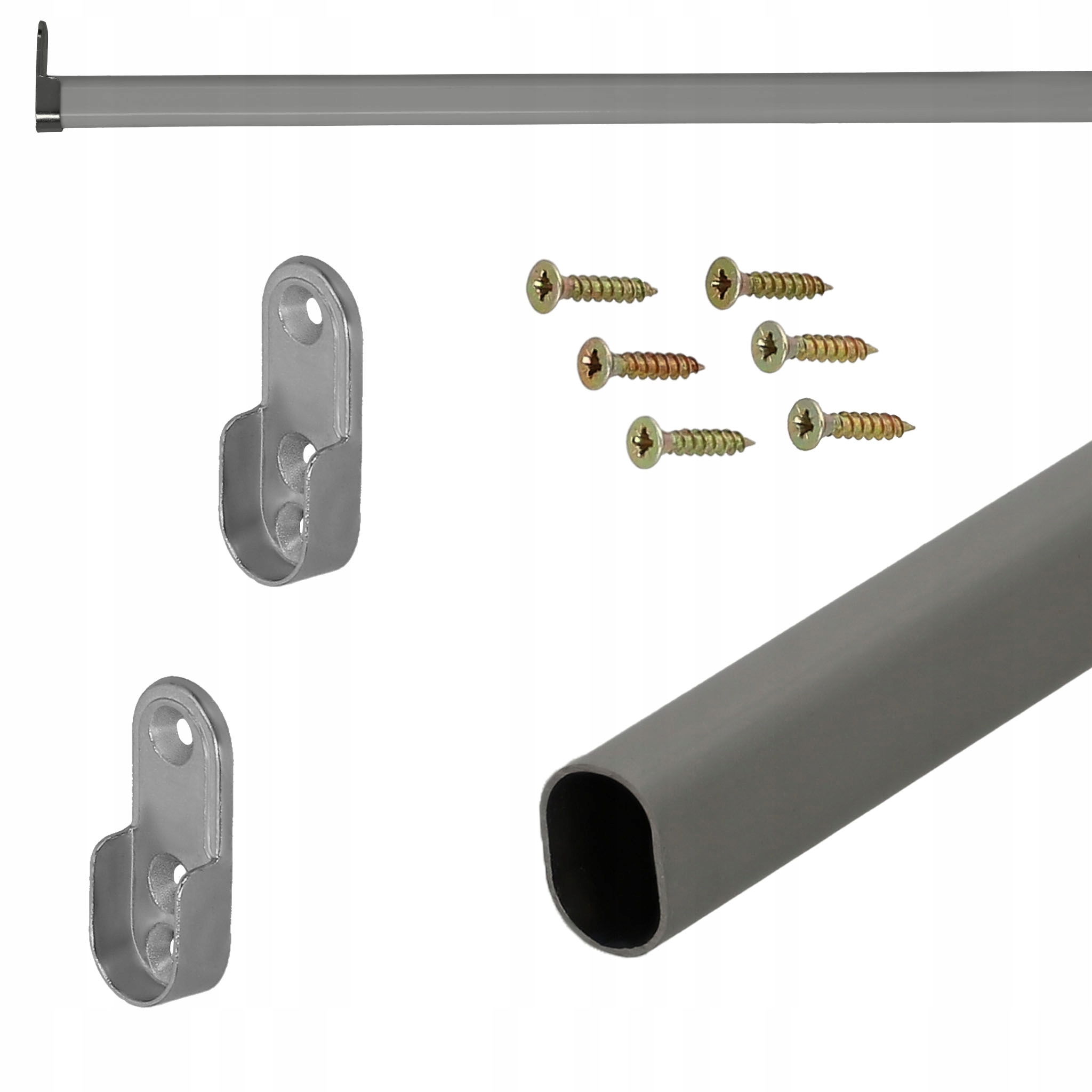 DRĄŻEK DO SZAF RURA NA UBRANIA MALOWANY Z UCHWYTAMI ODLEWANYMI SZARY 86.5CM