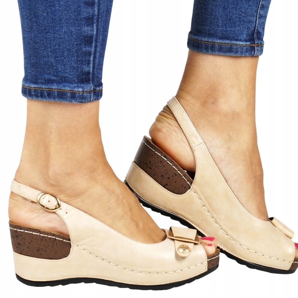 Béžové Sandály Na Koturnu, Lehká Kožená Stélka, Pohodlné Boty Na Léto
