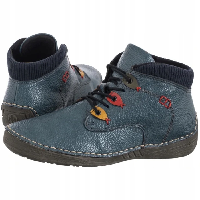 Dámské Kožené Boty Kotníkové Boty Rieker Modré 52544-14 Blue