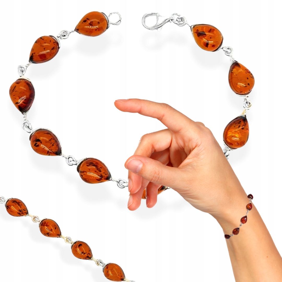 Stříbrný náramek s baltským jantarem stříbro elegantní Koňakový Film