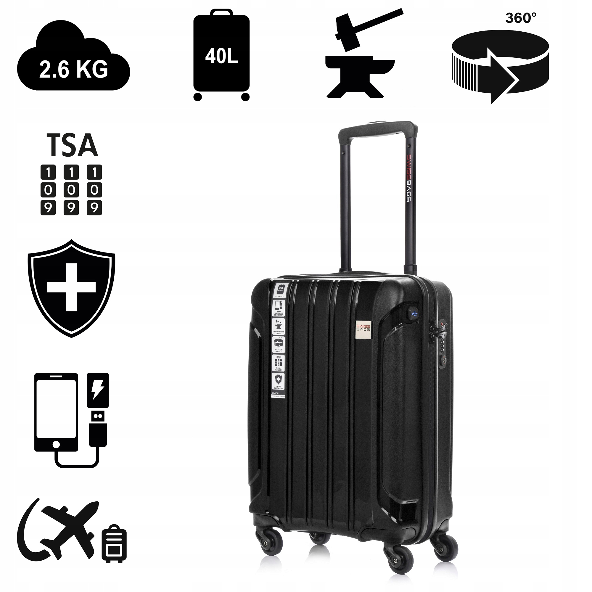 Kabinový kufr polypropylen příruční zavazadlo Tourist 40 l SwissBags 55 x 35 cm