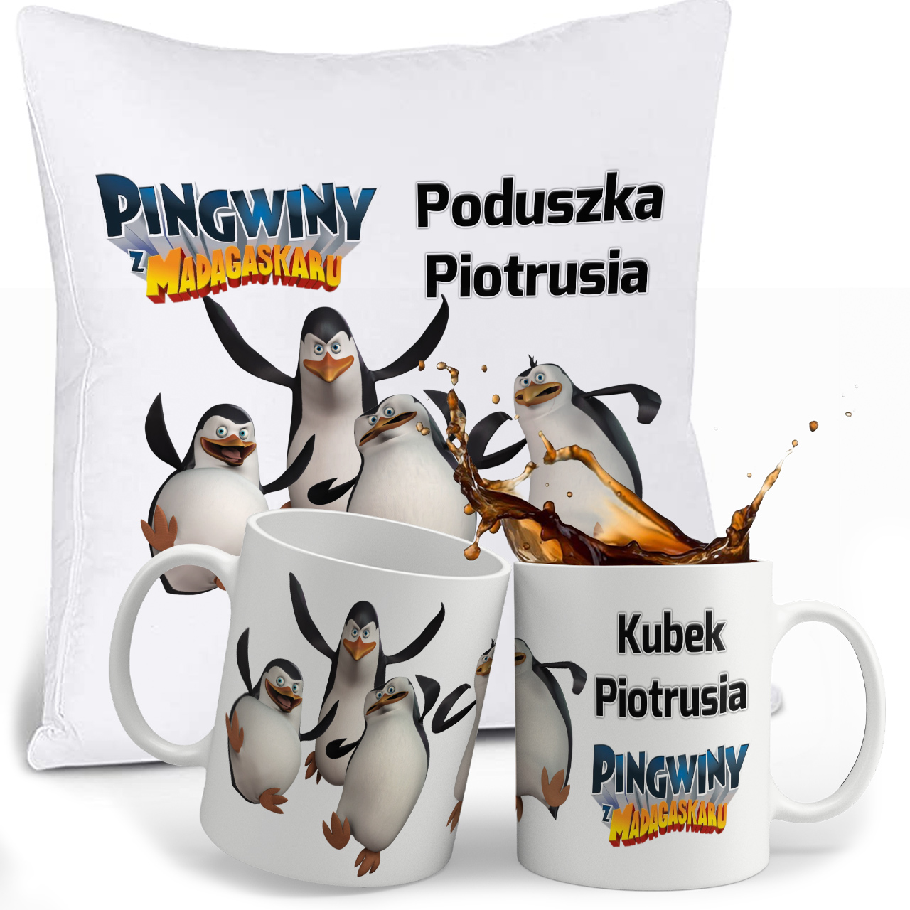 

Zestaw Pingwiny z Madagaskaru Kubek Poduszka