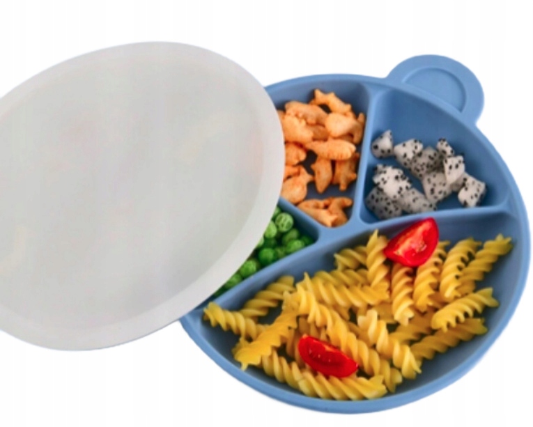 TALERZYK SILIKONOWY TALERZ MISIU Z POKRYWKĄ KOLORY NIEBIESKI