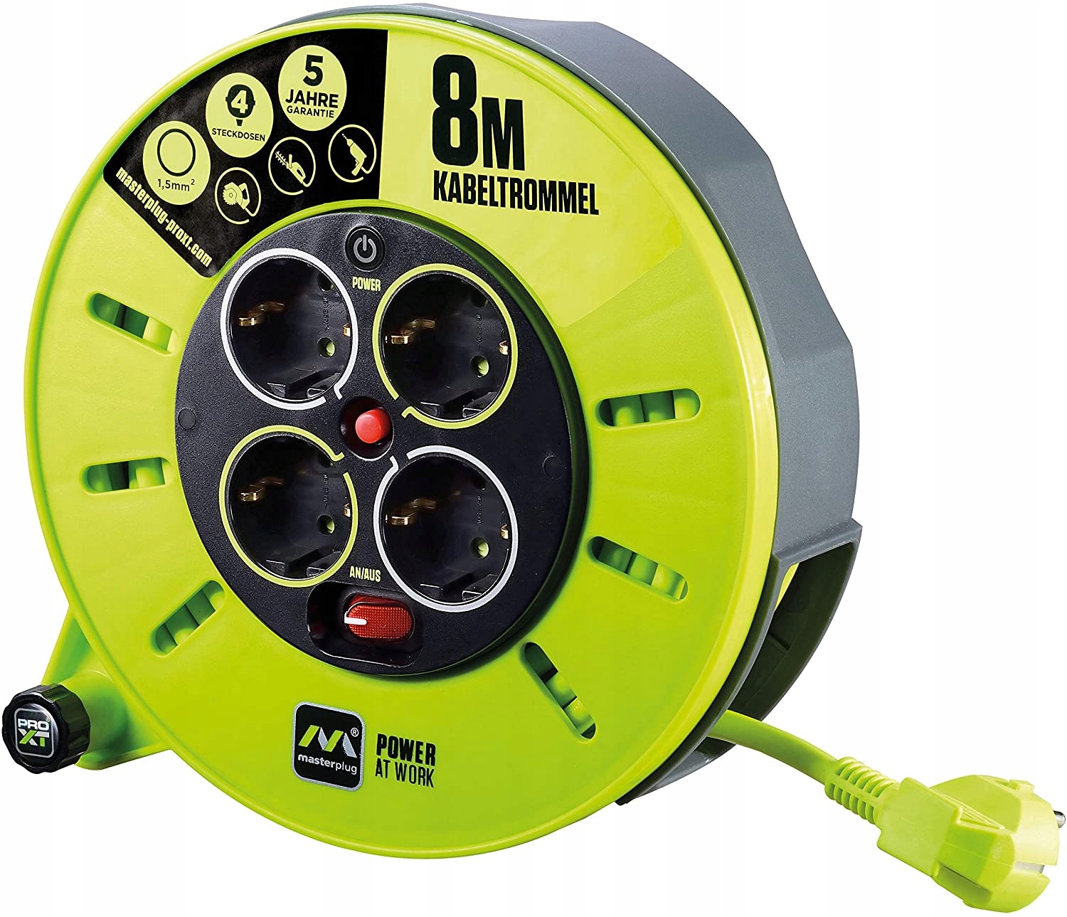 Przedłużacz bębnowy Masterplug 8 m, 4 gniazda