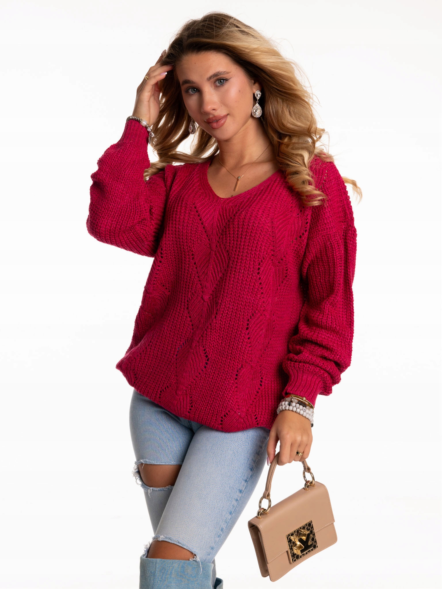 Świetny SWETER DAMSKI Splot Zygzak Dużo Kolorów Model sweterek