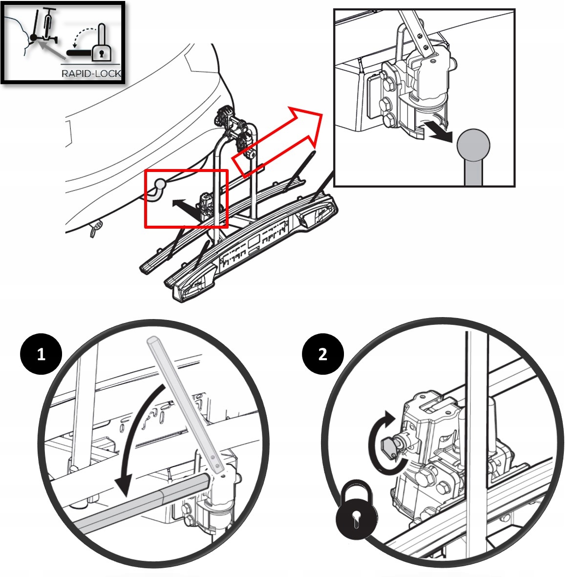 MENABO MERAK 2 RAPID BAGAŻNIK NA HAK 2 ROWERY 7/13 Długość 18.5 cm