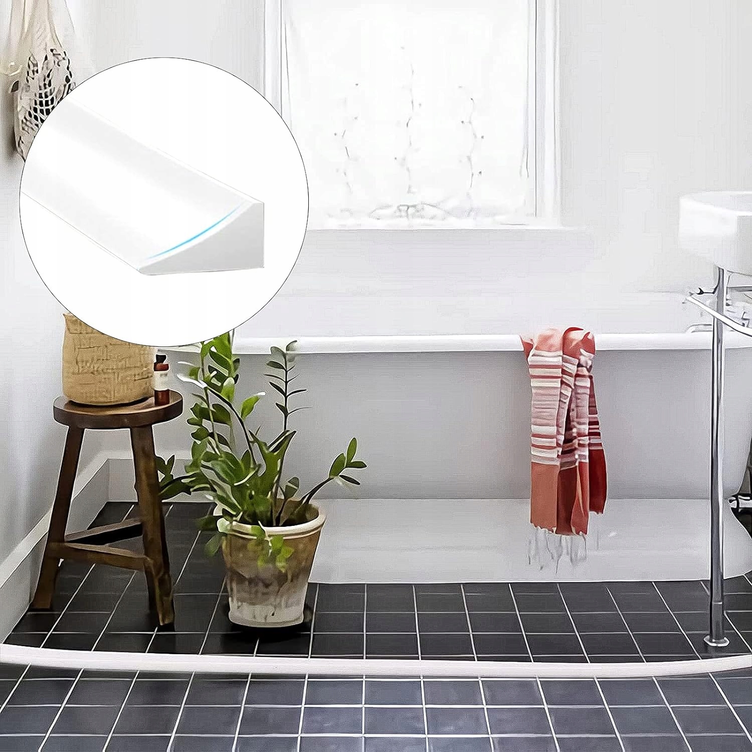 2m Samoprzylepna listwa zatrzymująca wodę do wanny, listwa wykończeniowa Kolor biały