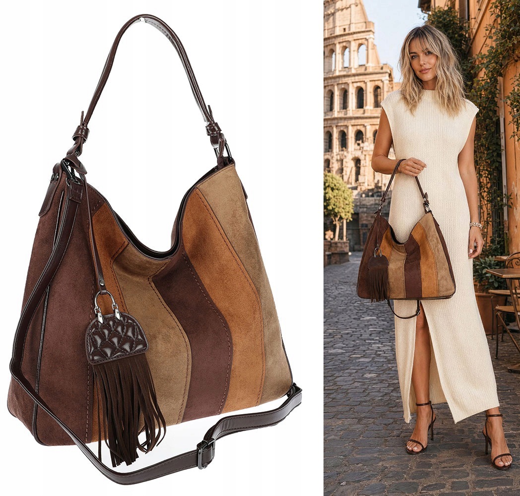 Dámská kabelka shopper taška semišová boho třásně MC797 Čokoládová