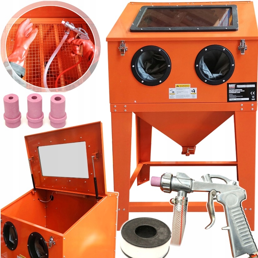 PIASKARKA KABINOWA 250L KABINA KOMORA PIASKOWANIA PISTOLET DYSZE RĘKAWICE