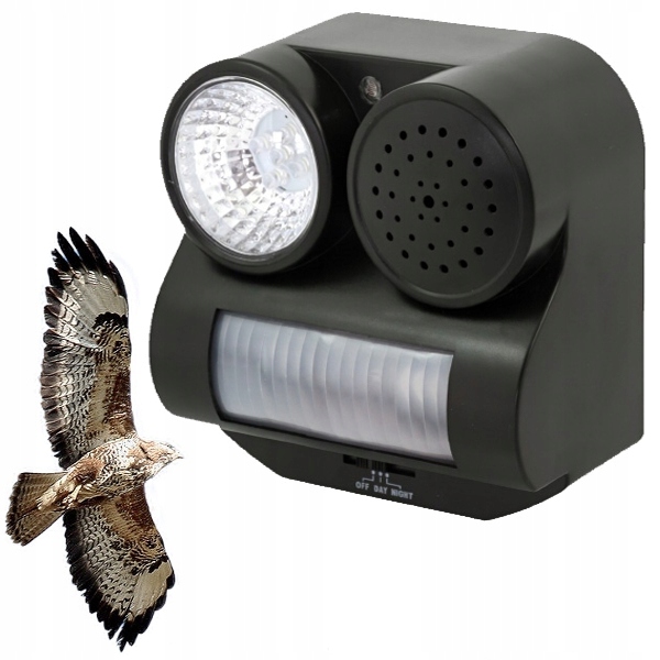 ODSTRASZACZ PTAKÓW DŹWIĘKOWY + BŁYSK CZUJNIK PTAKI