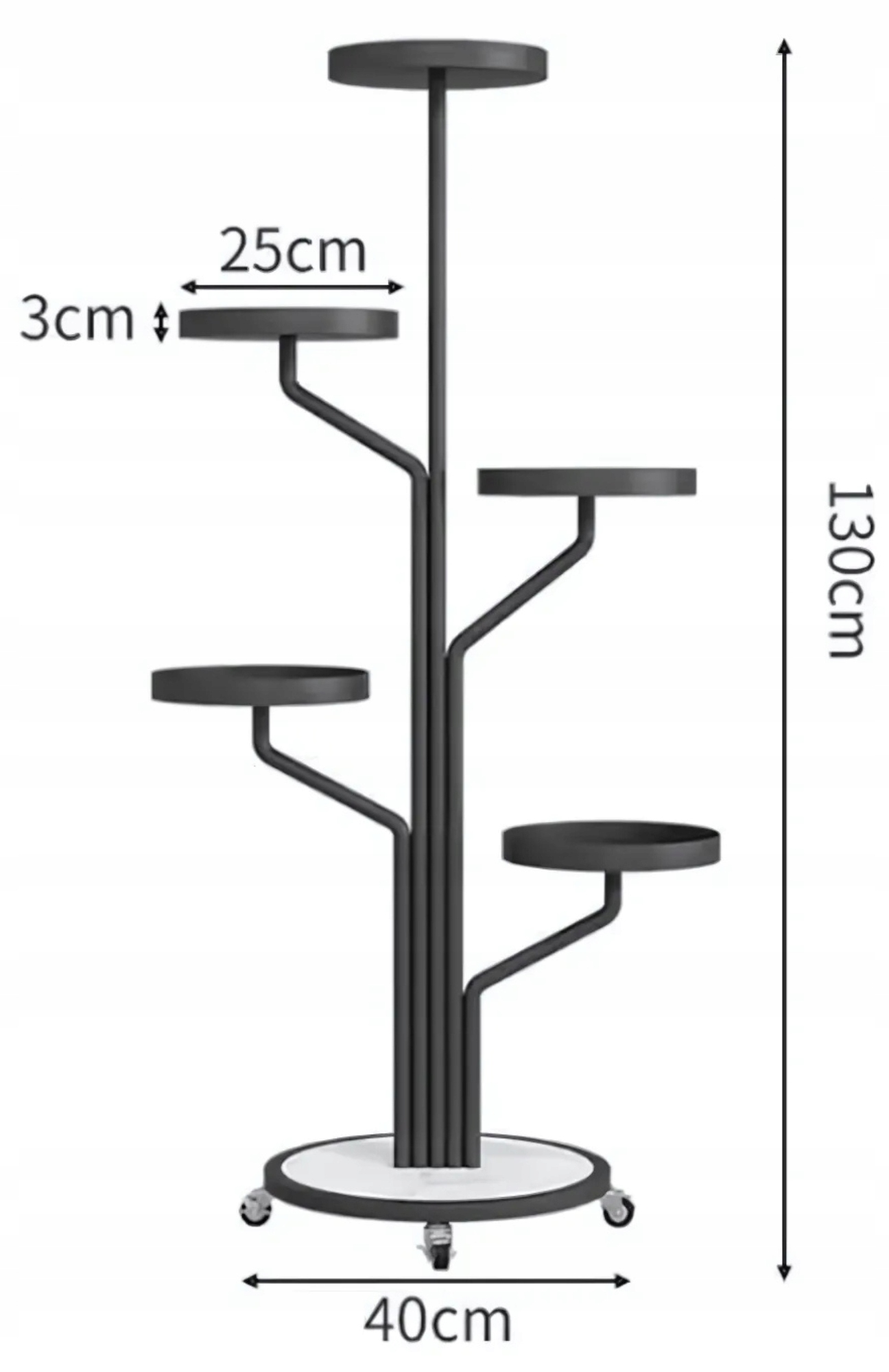 Kovový stojaci kvetinový záhon na kolieskach, čierny, 135 cm