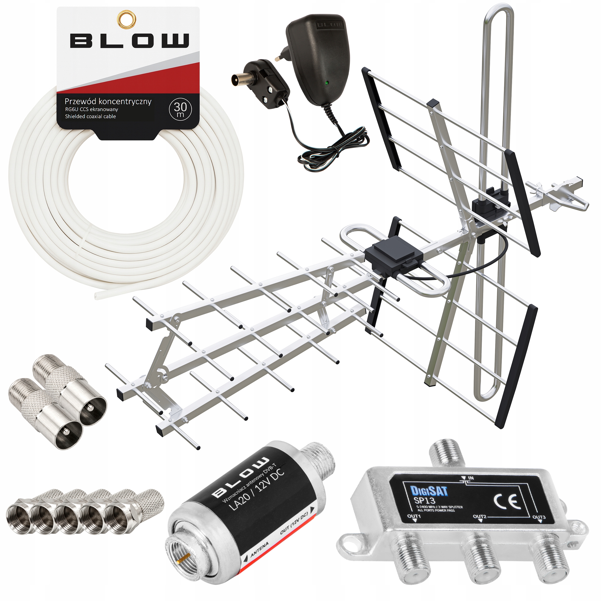 Směrová Pozemní Tv Anténa Combo DVB-T2 Set 3TV Kabel 30 m