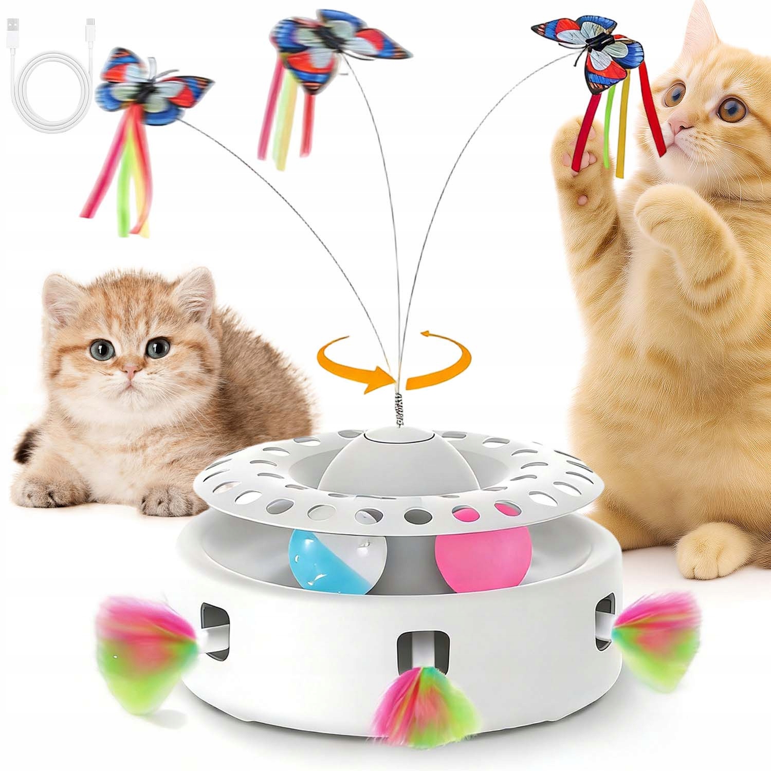 Elektrické Interaktivní Hračky Pro Kočky S Motýlím Peřím A Míčky Pro Kočky