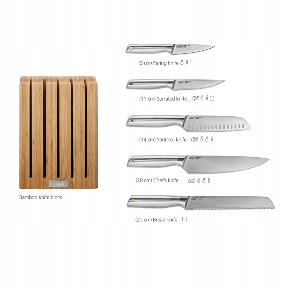 ZESTAW 5 NOŻY Elevate w BLOKU BAMBUSOWYM Joseph Joseph Marka Joseph Joseph