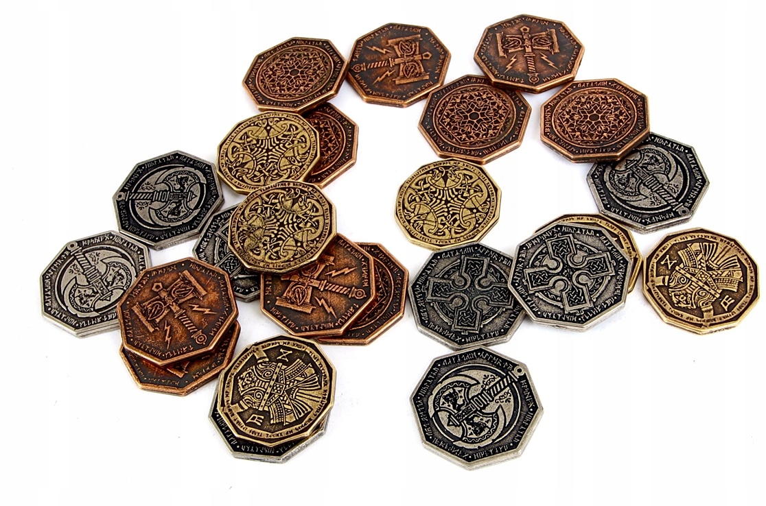 ZESTAW 24 KRASNOLUDZKICH METALOWYCH MONET LARP RPG