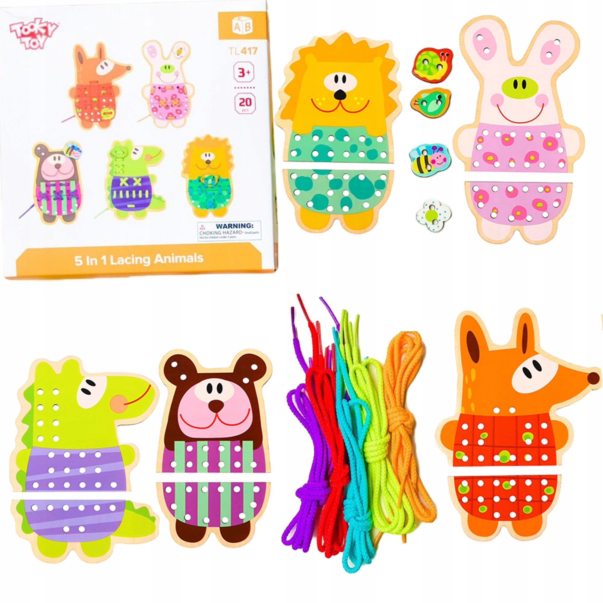 

Tooky Toy Drewniana Nawlekanka Zwierzątka 5w1