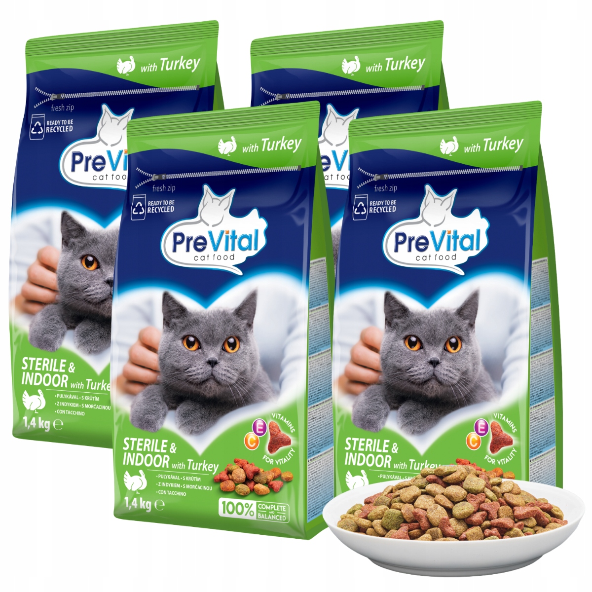 Levně Suché Krmivo Kočka Nevycházející A Po Sterilizaci 1,4 Kg X 4 Prevital