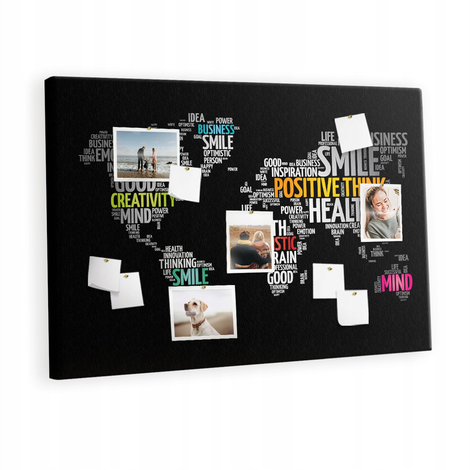 Dekorativní organizační obraz Pozitivní mapa světa 120 x 80 cm připínáčky