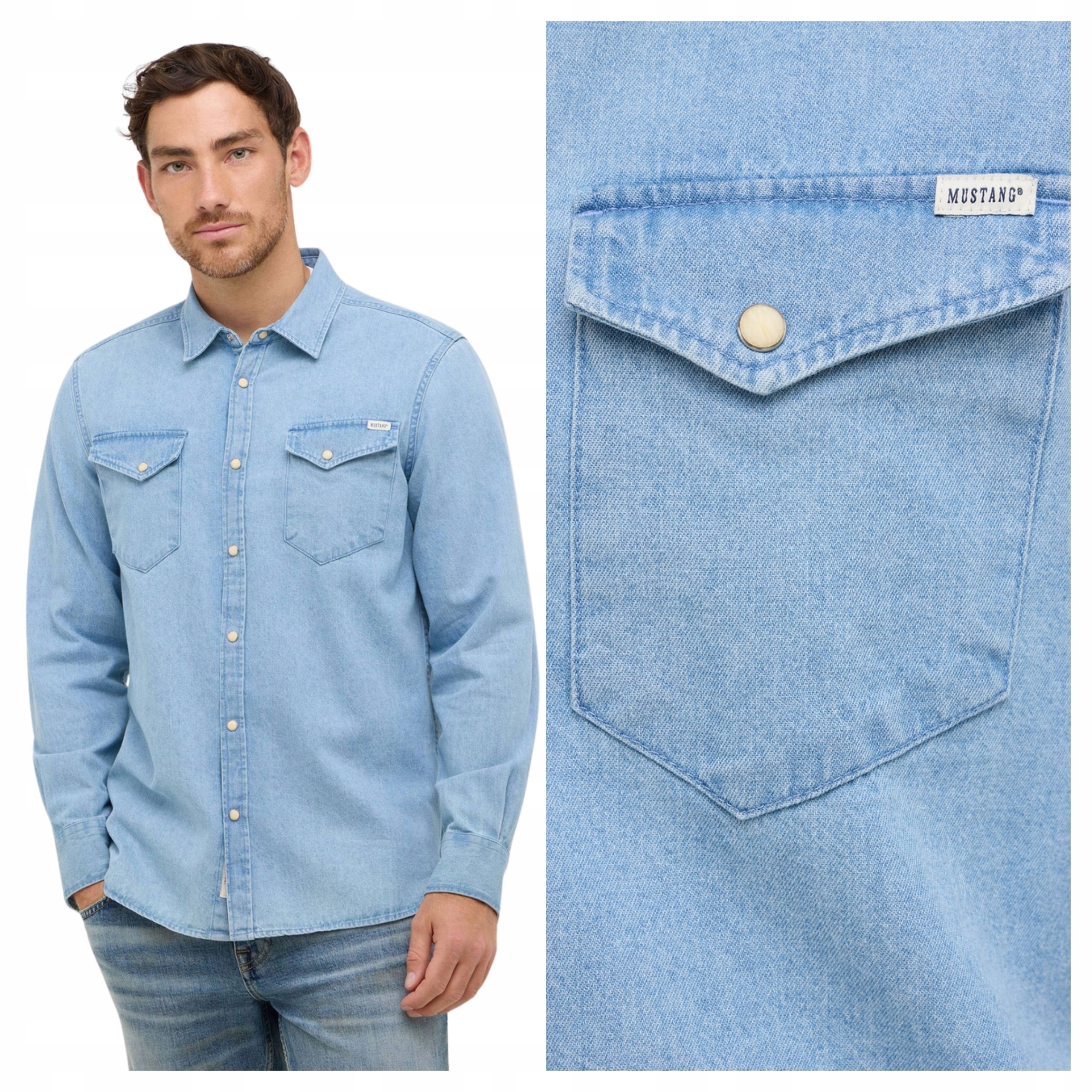 Pánská košile Mustang Duver Denim Modrá Regular Fit Bavlna 3XL