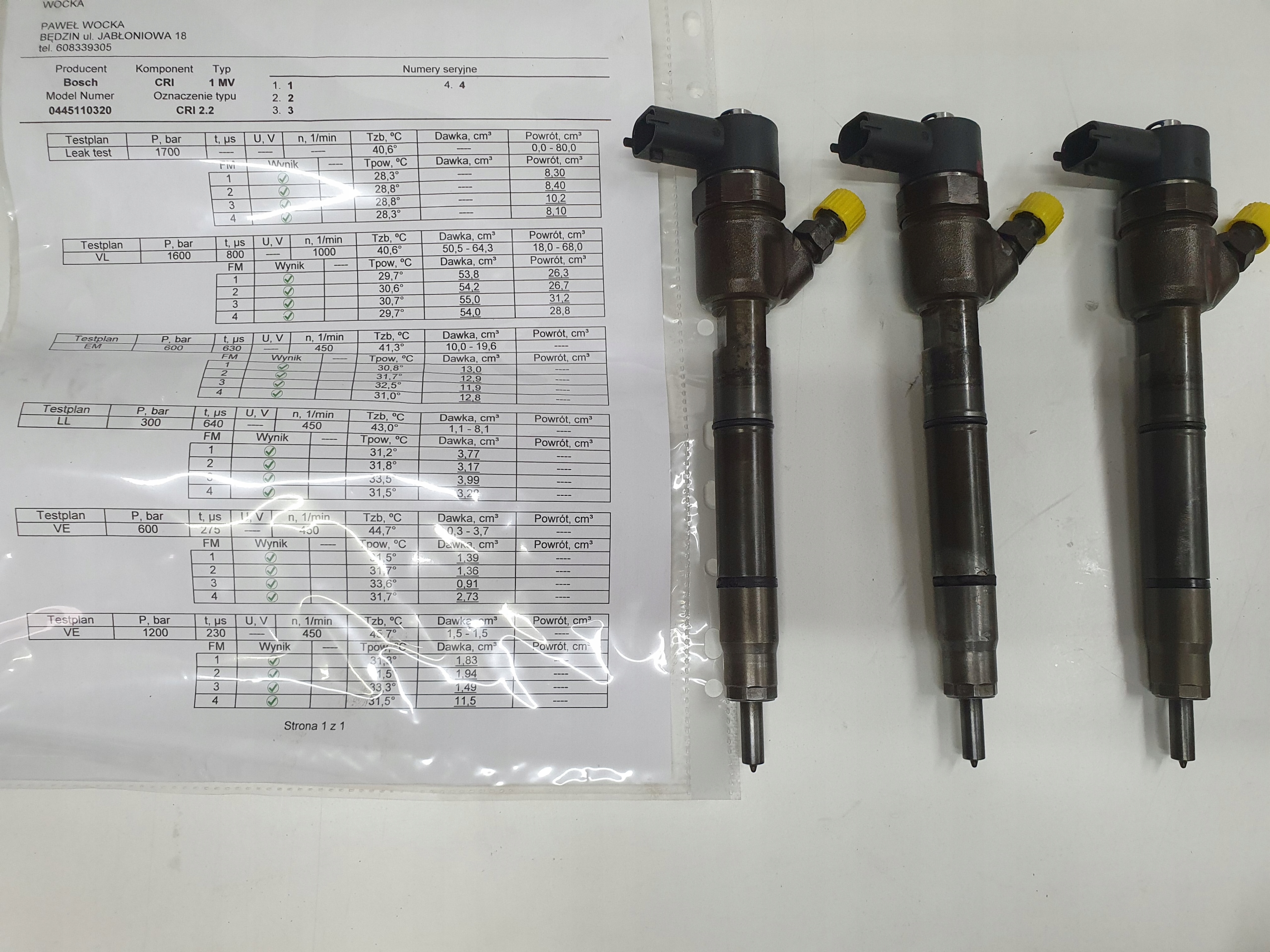 WTRYSKIWACZ SPRAWDZONY 1.6 CRDI HYUNDAI KIA 0445110320